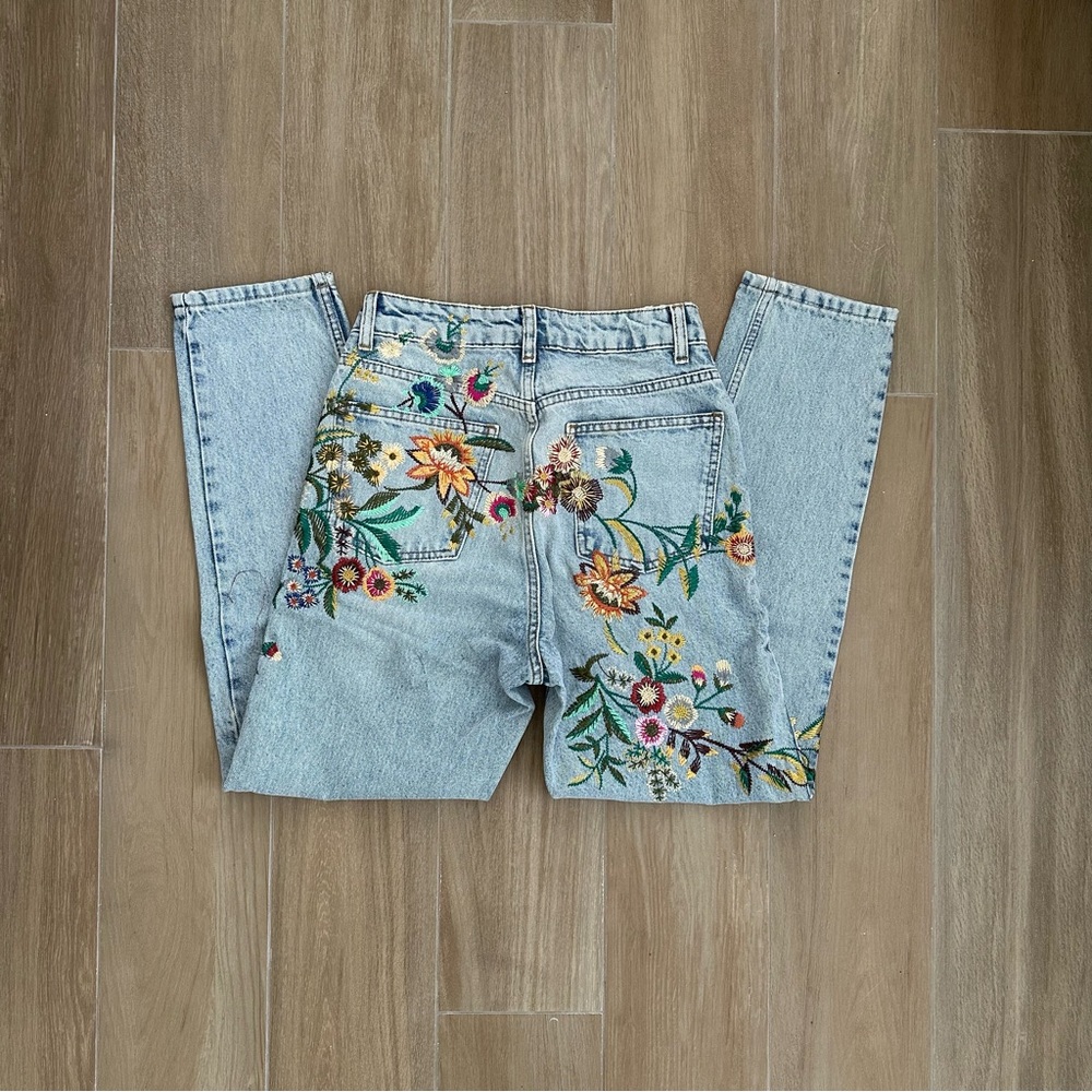 Topshop Floral Embroidered Mom Jeans